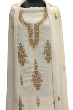 Elegant Off White Kashmiri Aari Work Georgette Three Piece Unstitched Suit Set - Luxurion World