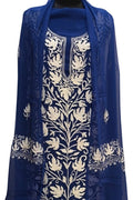 Elegant Blue Kashmiri Aari Work Georgette Three Piece Unstitched Suit Set - Luxurion World