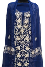 Elegant Blue Kashmiri Aari Work Georgette Three Piece Unstitched Suit Set - Luxurion World