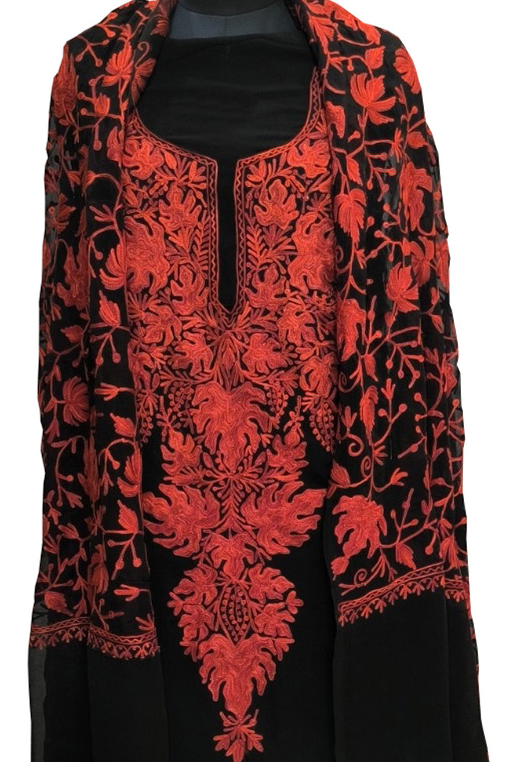 Elegant Black Kashmiri Aari Work Georgette Three Piece Unstitched Suit Set - Luxurion World