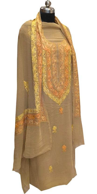 Elegant Pastel Kashmiri Aari Work Georgette Three Piece Unstitched Suit Set - Luxurion World