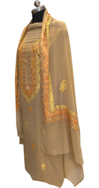 Elegant Pastel Kashmiri Aari Work Georgette Three Piece Unstitched Suit Set - Luxurion World