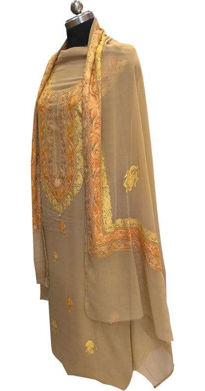 Elegant Pastel Kashmiri Aari Work Georgette Three Piece Unstitched Suit Set - Luxurion World