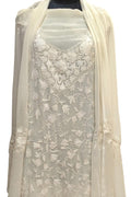 Elegant Off White Kashmiri Aari Work Georgette Three Piece Unstitched Suit Set - Luxurion World