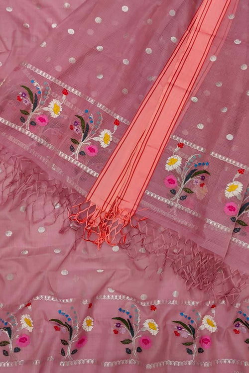 Pink Kota Doria Real Zari Two Piece Unstitched Suit Set - Luxurion World