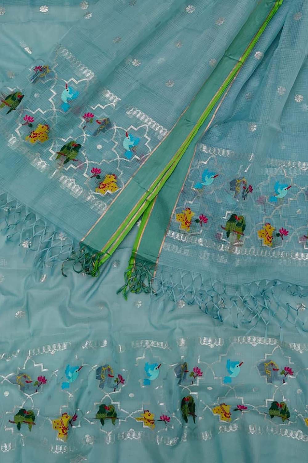 Elegant Blue Kota Doria Real Zari Two Piece Unstitched Suit Set