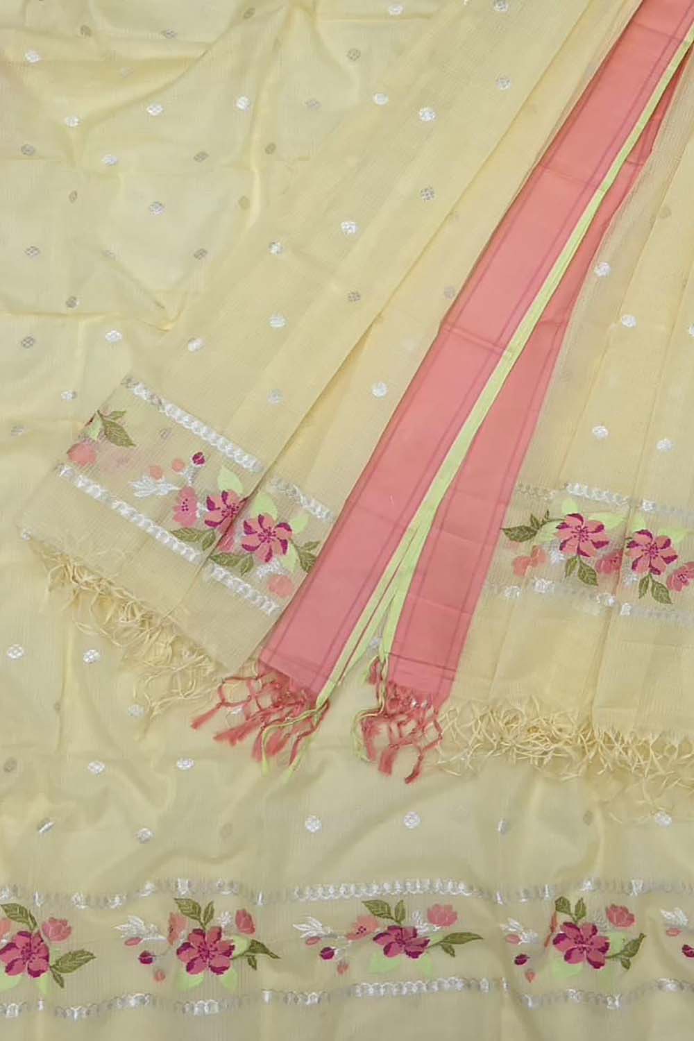 Pastel Kota Doria Real Zari Two Piece Unstitched Suit Set - Luxurion World