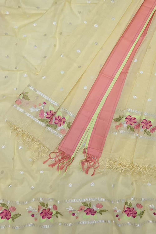 Pastel Kota Doria Real Zari Two Piece Unstitched Suit Set - Luxurion World