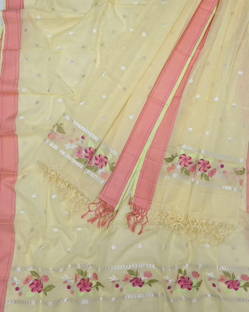 Pastel Kota Doria Real Zari Two Piece Unstitched Suit Set - Luxurion World