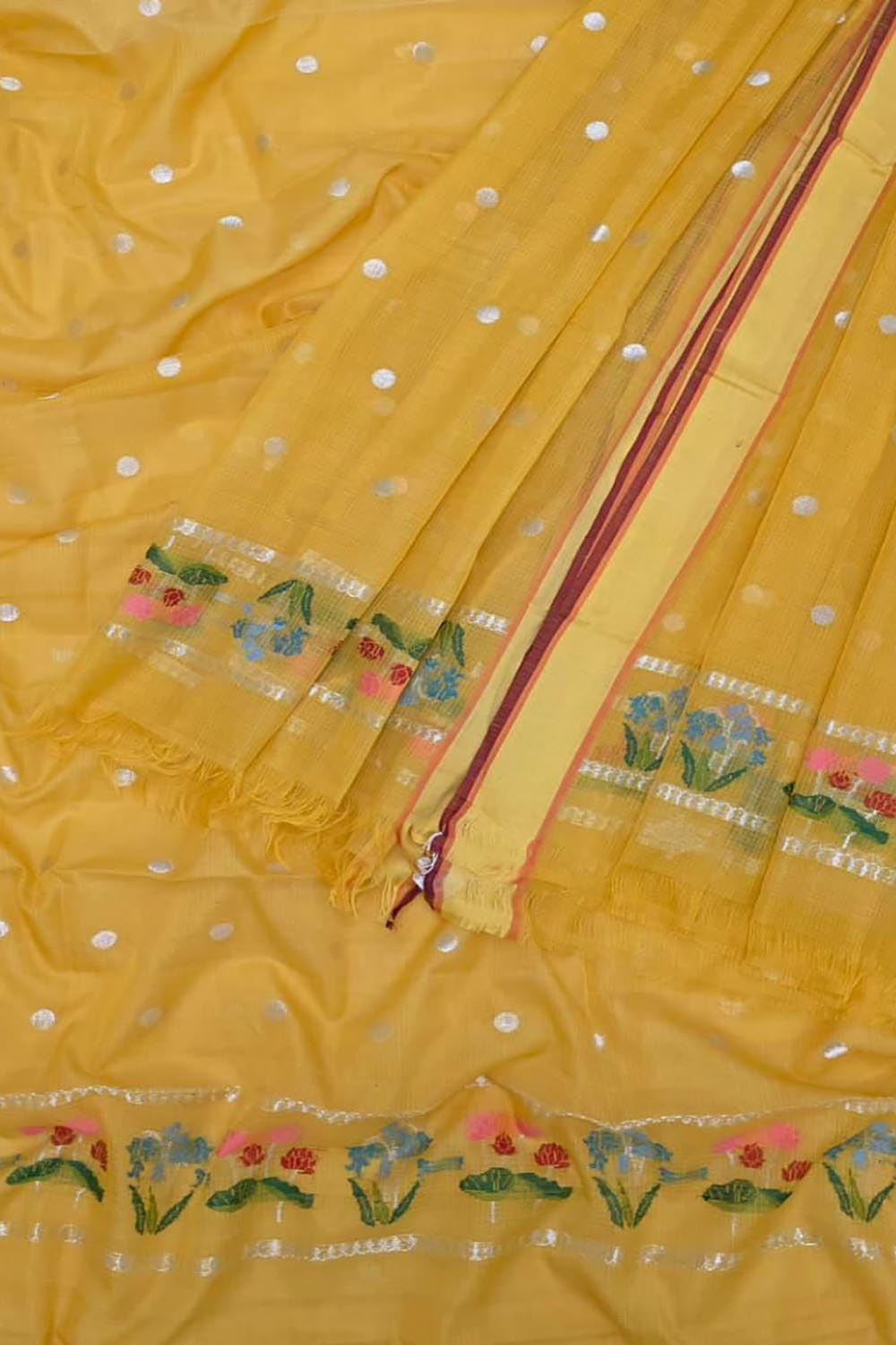 Yellow Kota Doria Real Zari Two Piece Unstitched Suit Set