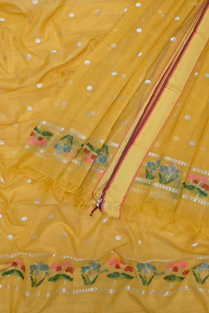 Yellow Kota Doria Real Zari Two Piece Unstitched Suit Set