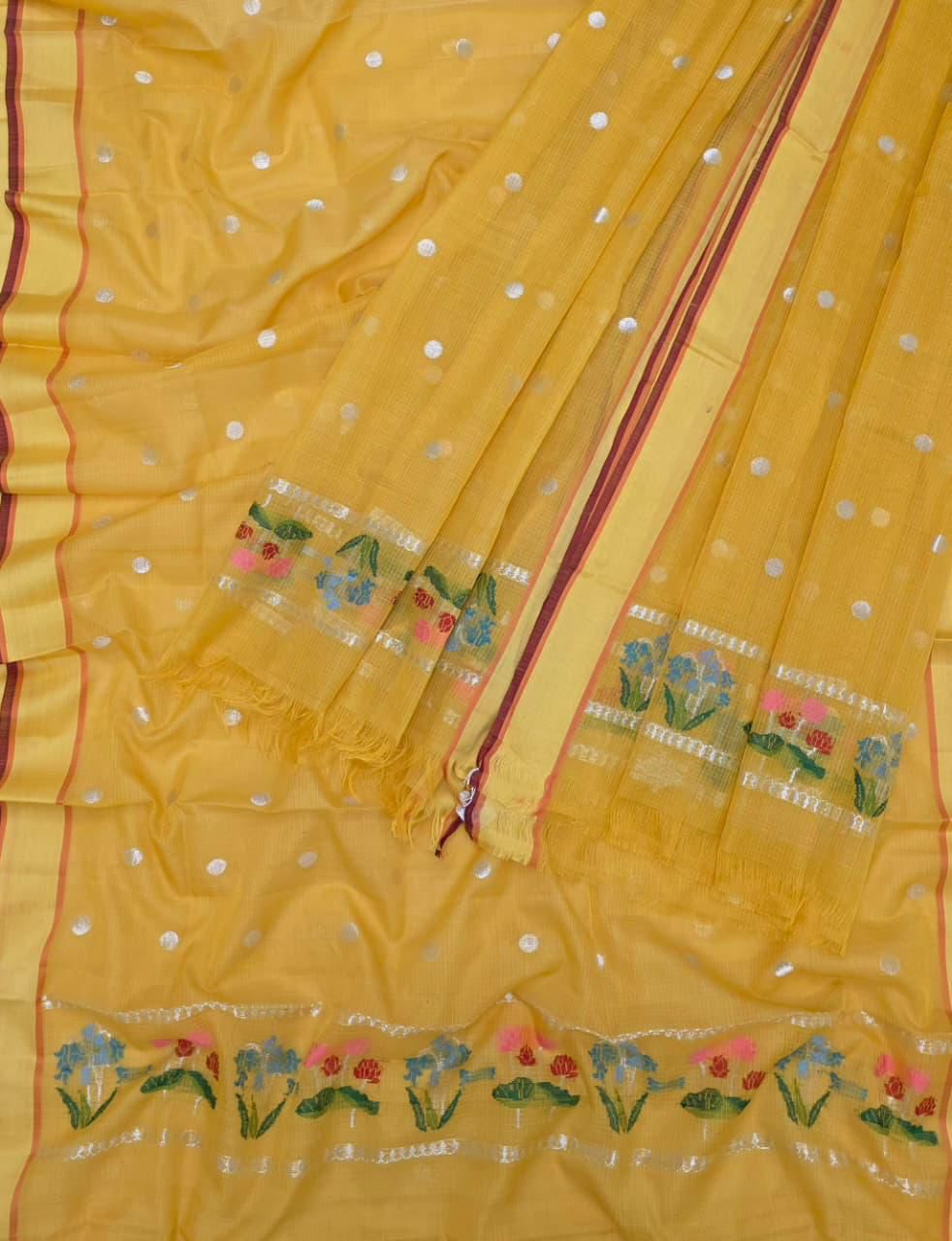 Yellow Kota Doria Real Zari Two Piece Unstitched Suit Set