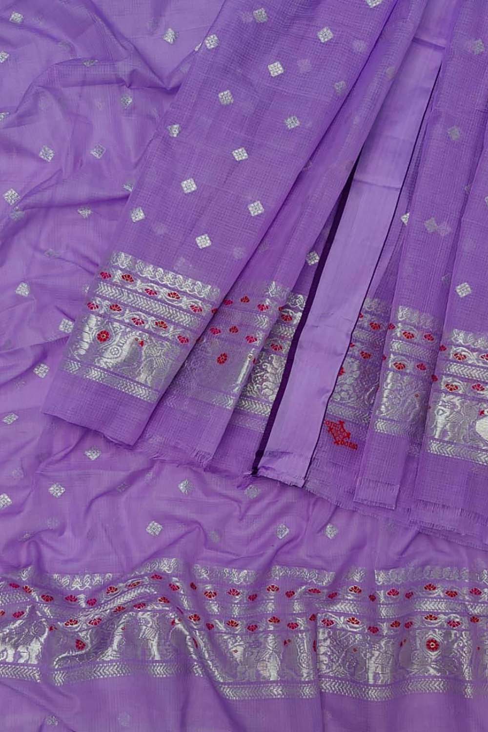 Elegant Purple Kota Doria Real Zari Two Piece Unstitched Suit Set