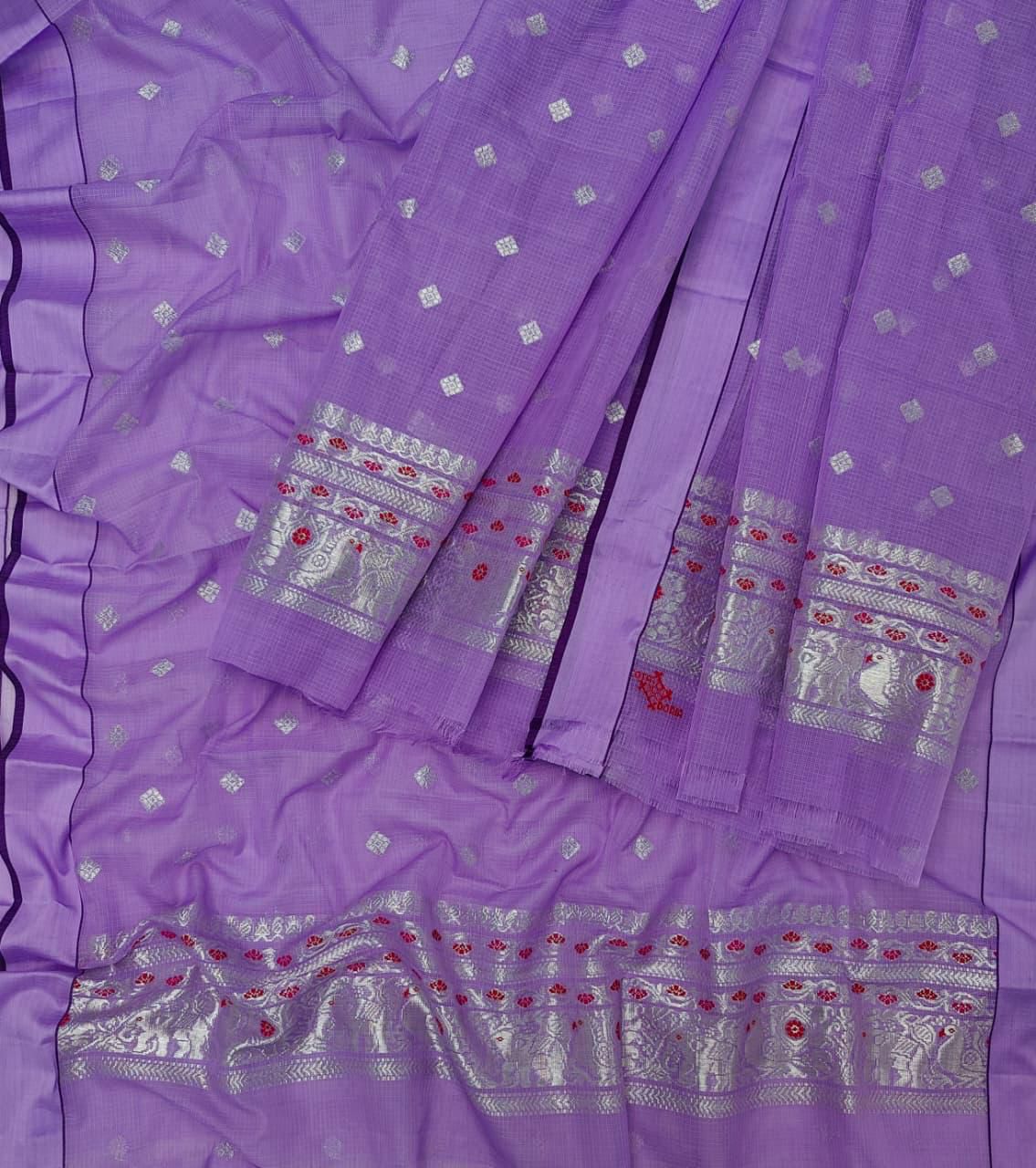 Elegant Purple Kota Doria Real Zari Two Piece Unstitched Suit Set