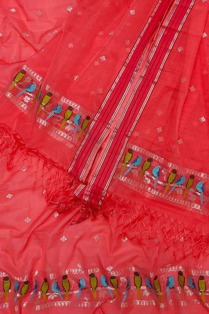 Elegant Red Kota Doria Real Zari Two Piece Unstitched Suit Set