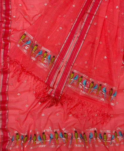 Elegant Red Kota Doria Real Zari Two Piece Unstitched Suit Set