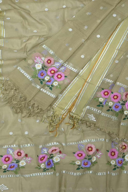 Cream Kota Doria Real Zari Two Piece Unstitched Suit Set