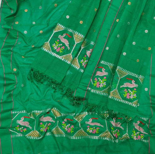 Green Kota Doria Real Zari Two Piece Unstitched Suit Set - Luxurion World