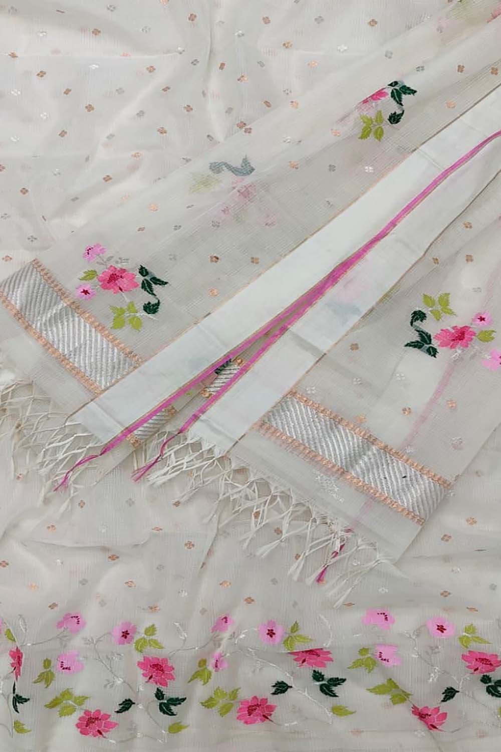 Elegant Off White Kota Doria Real Zari Two Piece Unstitched Suit Set