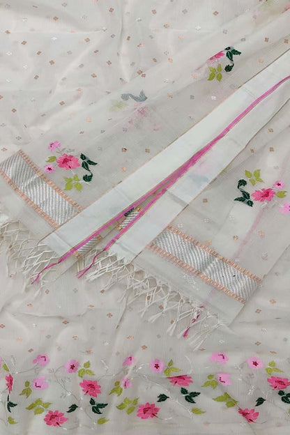 Elegant Off White Kota Doria Real Zari Two Piece Unstitched Suit Set