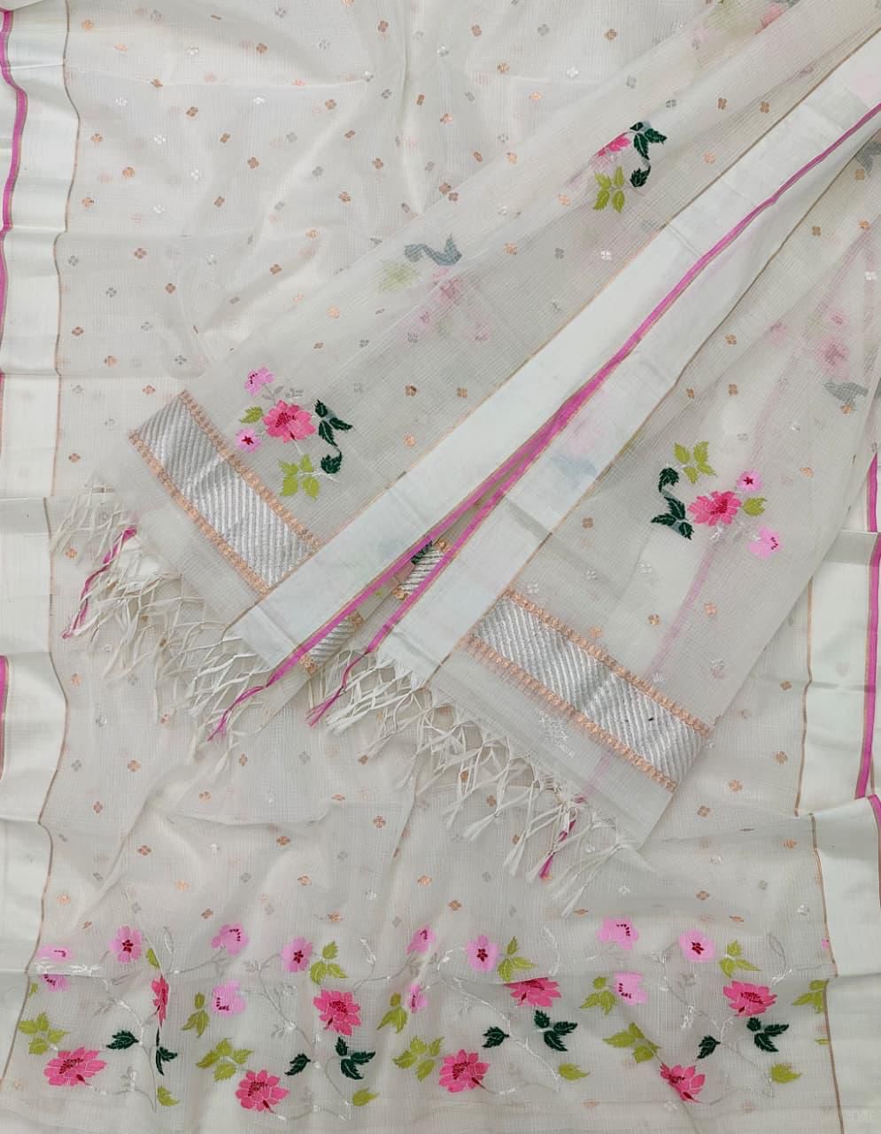 Elegant Off White Kota Doria Real Zari Two Piece Unstitched Suit Set - Luxurion World