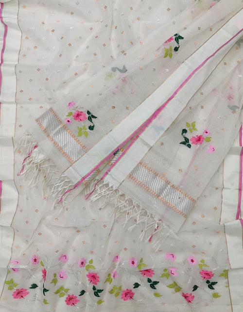 Elegant Off White Kota Doria Real Zari Two Piece Unstitched Suit Set - Luxurion World