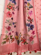 Stylish Pink Linen Digital Printed Handloom Three Piece Suit Set - Luxurion World
