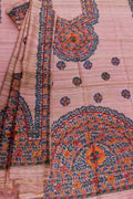 Hand Painted Pink Madhubani Tussar Ghicha Suit Set - Luxurion World