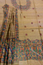 Pastel Madhubani Hand Painted Tussar Ghicha Suit Set - Luxurion World