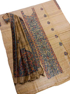 Pastel Madhubani Hand Painted Tussar Ghicha Suit Set - Luxurion World