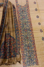 Pastel Madhubani Hand Painted Tussar Ghicha Suit Set - Luxurion World