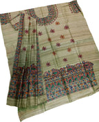 Hand Painted Green Madhubani Tussar Ghicha Suit Set - Luxurion World