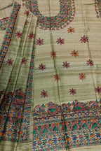Hand Painted Green Madhubani Tussar Ghicha Suit Set - Luxurion World