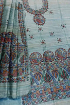 Blue Madhubani Hand Painted Tussar Ghicha Suit Set - Luxurion World