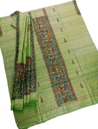 Hand Painted Green Madhubani Tussar Ghicha Suit Set - Luxurion World