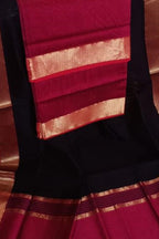Black And Pink Handloom Maheshwari Cotton Silk Two Piece Suit Set - Luxurion World