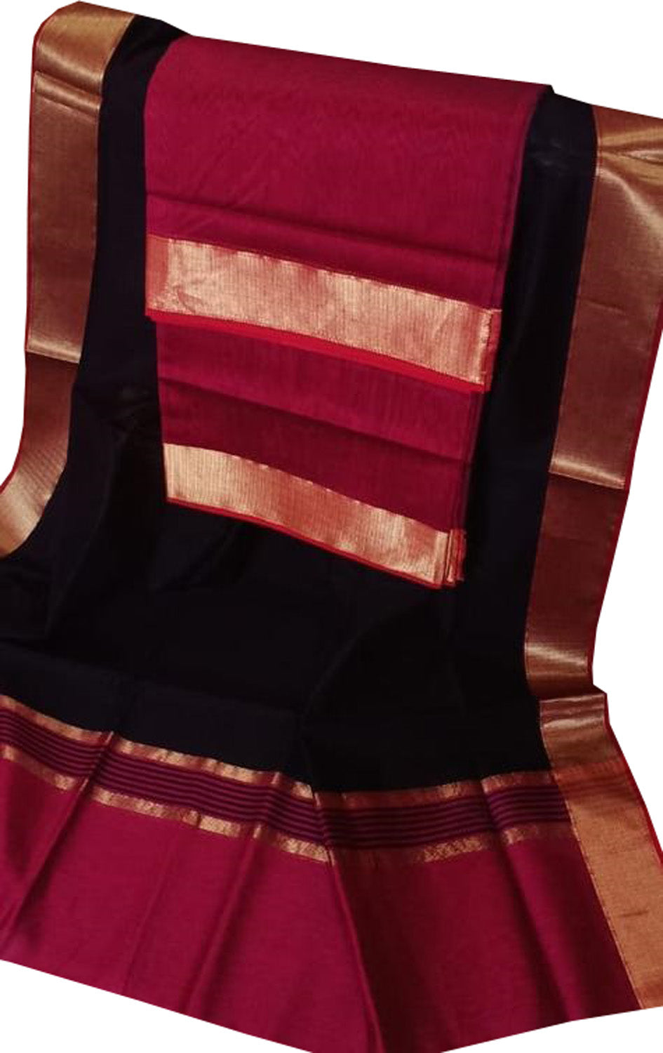 Black And Pink Handloom Maheshwari Cotton Silk Two Piece Suit Set - Luxurion World