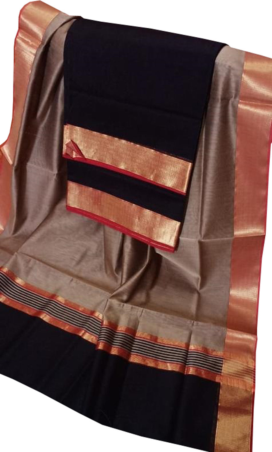 Stylish Pastel & Black Handloom Maheshwari Cotton Silk Suit Set - Luxurion World