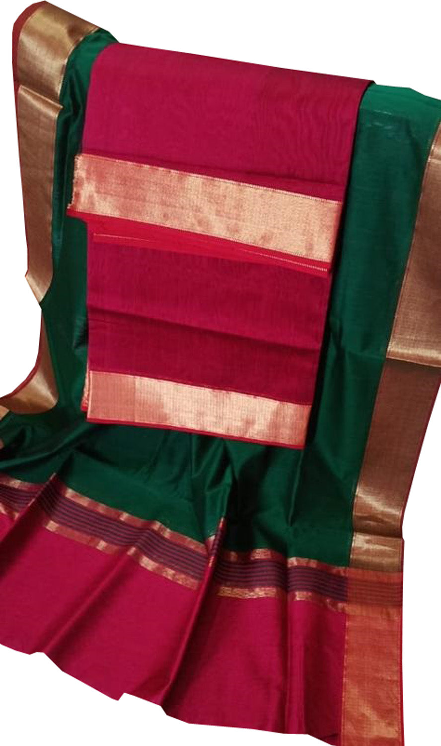 Stylish Green and Pink Handloom Maheshwari Cotton Silk Suit Set - Luxurion World