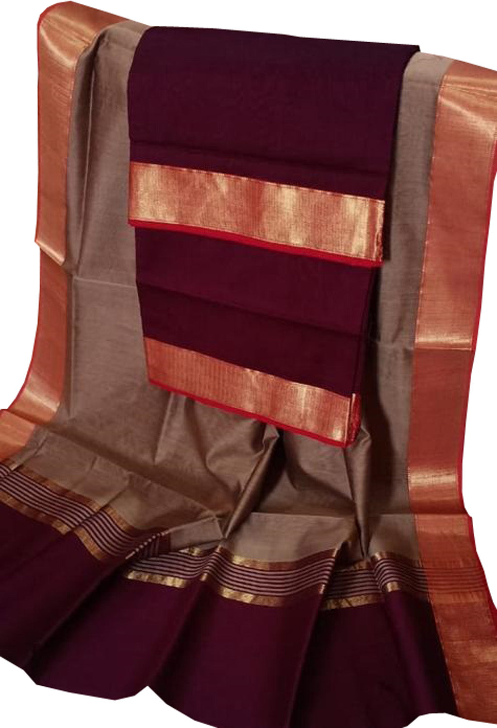 Stylish Pastel & Maroon Handloom Maheshwari Cotton Silk Suit Set - Luxurion World