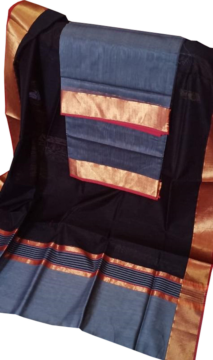 Stylish Black and Blue Handloom Maheshwari Cotton Silk Suit Set