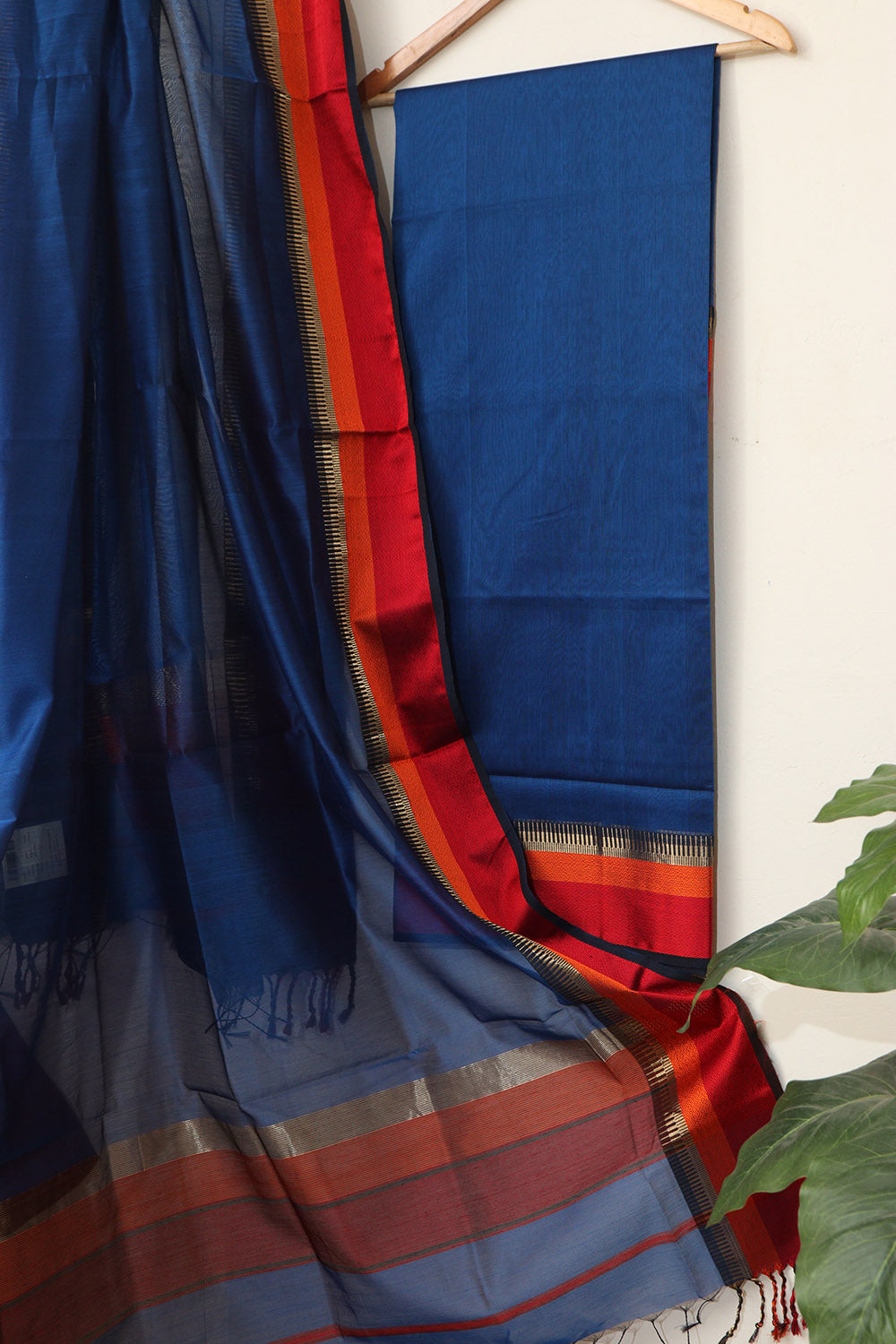 Blue Maheshwari Cotton Silk Suit - Handloom Elegance - Luxurion World