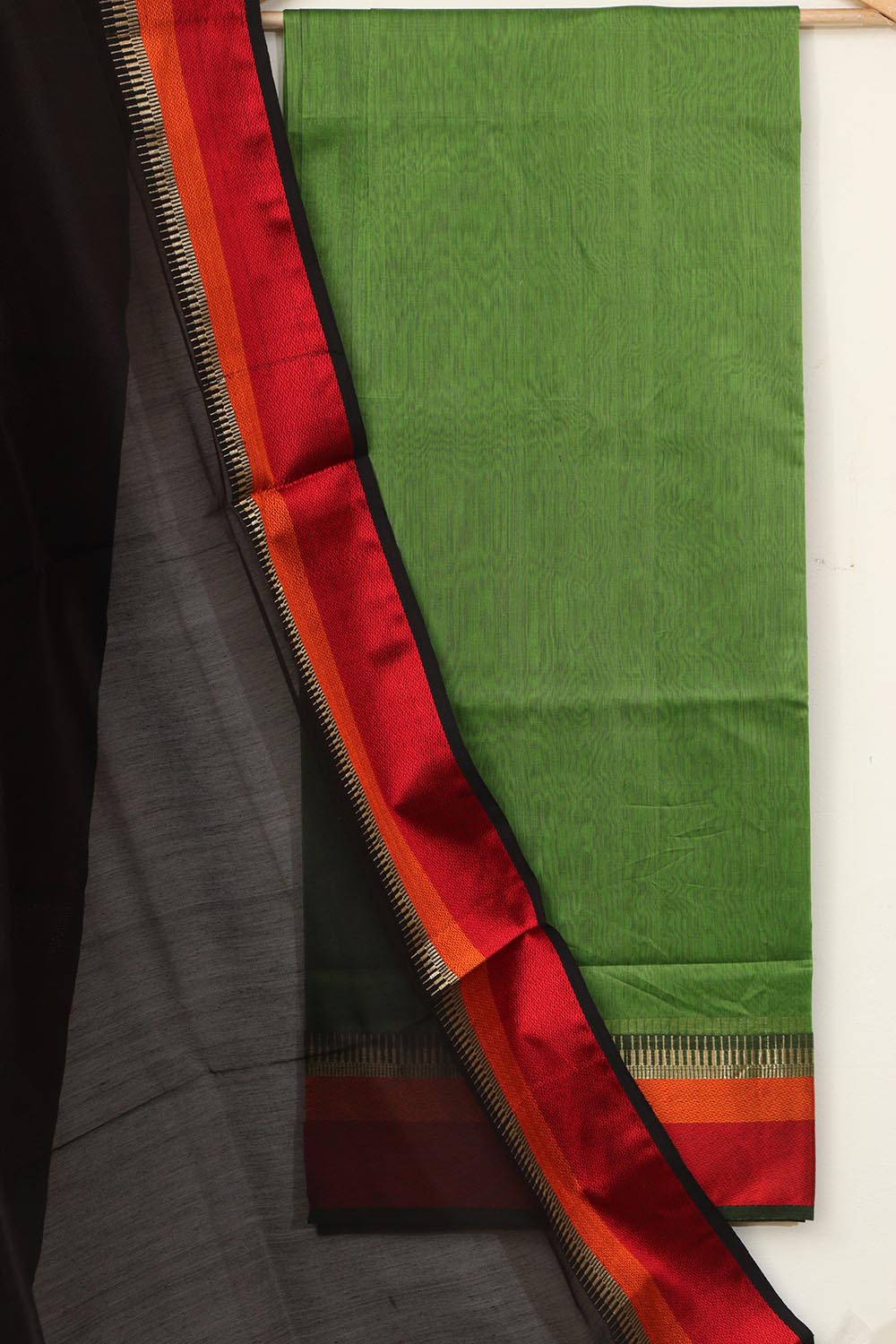 Green Maheshwari Cotton Silk Suit - Handloom Elegance - Luxurion World