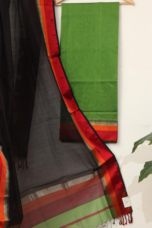 Green Maheshwari Cotton Silk Suit - Handloom Elegance - Luxurion World