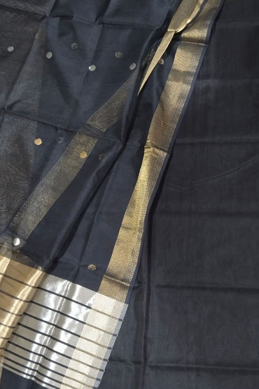 Stunning Black Maheshwari Cotton Silk Suit Set