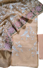 Orange Parsi Embroidery Organza Silk Three Piece Suit Set - Luxurion World