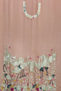 Pink Hand Embroidered Parsi Pure Crepe Unstitched Multicolor Thread Work Bird Design Kurti - Luxurion World