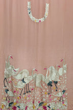 Pink Hand Embroidered Parsi Pure Crepe Unstitched Multicolor Thread Work Bird Design Kurti - Luxurion World