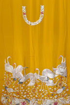 Yellow Hand Embroidered Parsi Pure Crepe Unstitched Multicolor Thread Work Bird Design Kurti - Luxurion World