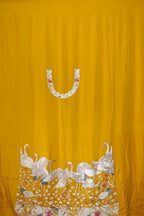 Yellow Hand Embroidered Parsi Pure Crepe Unstitched Multicolor Thread Work Bird Design Kurti - Luxurion World